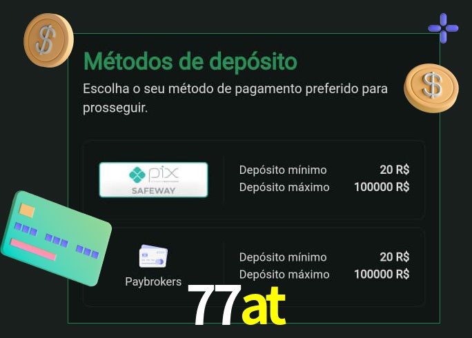 O cassino 77at oferece uma grande variedade de métodos de pagamento